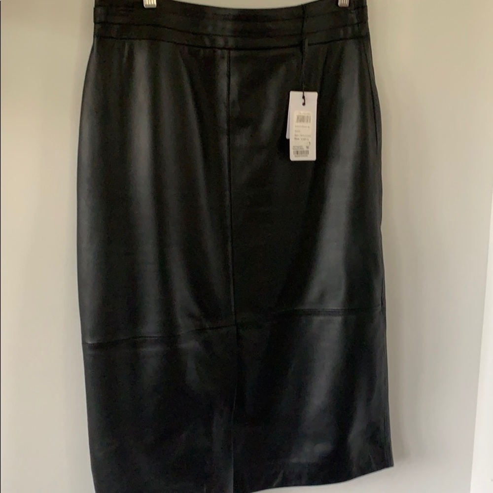 Reiss Black Leather below knee leather skirt